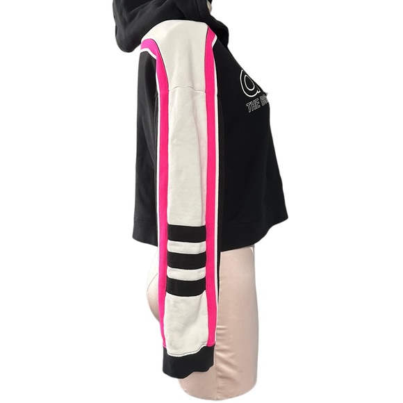 Adidas long sleeve crop hoodie in size XS. Black front. Pink and white sleeves - Picture 3 of 11